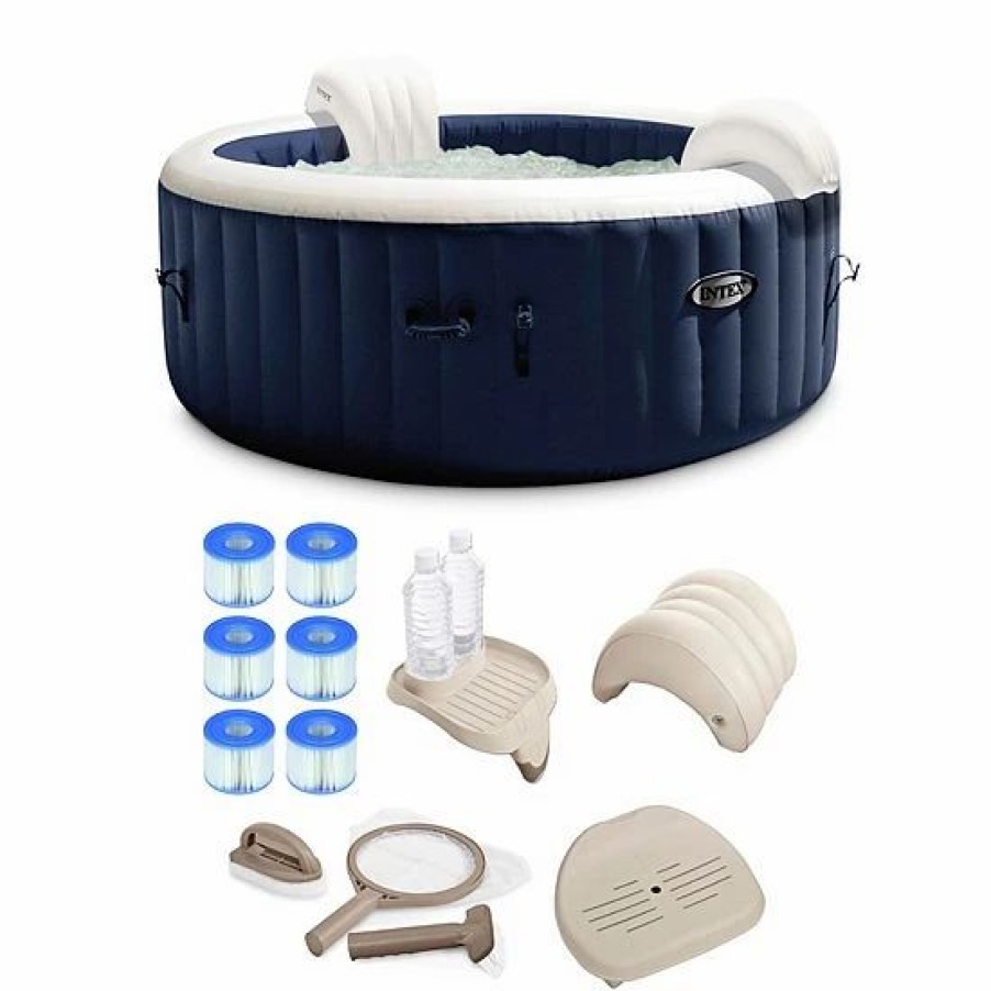 * Intex Purespa Plus 4 Person Portable Inflatable Hot Tub Bubble Jet Spa Kit, Navy Sporting Goods